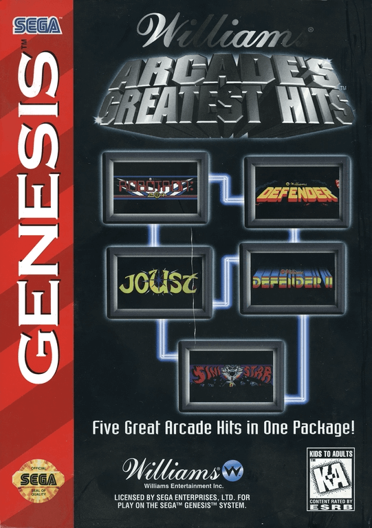 Williams Arcade's Greatest Hits box art for Sega Genesis